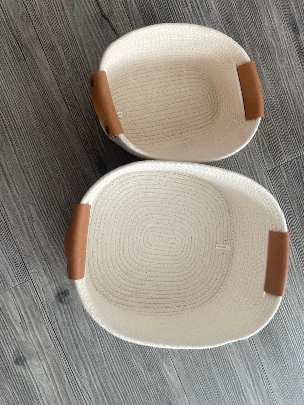Cream Rope Storage Baskets with Tan Handles - Set of 2